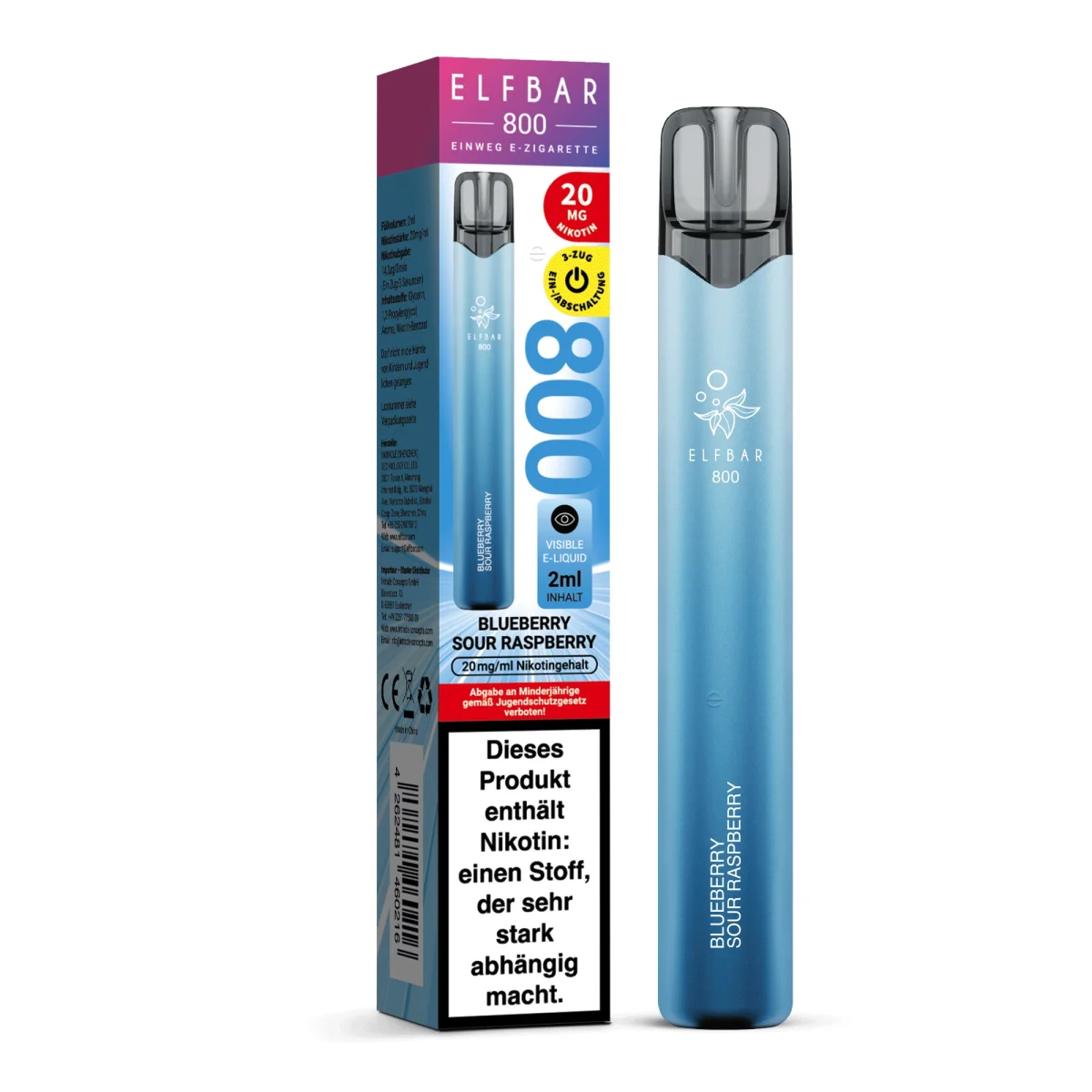 Elfbar 800 Einweg E-Zigarette Blueberry Sour Raspberry 20mg