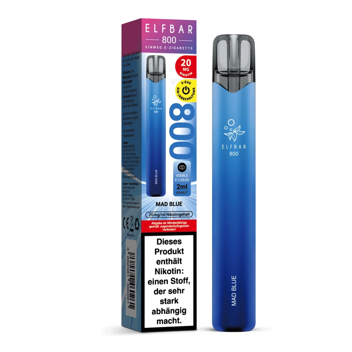 Elfbar 800 Einweg E-Zigarette Mad Blue 20mg