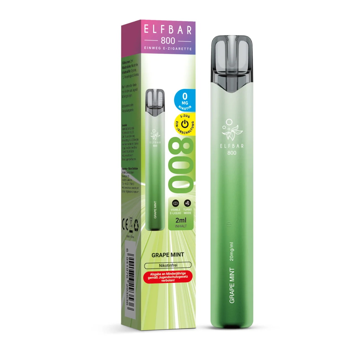 Elfbar 800 Einweg E-Zigarette Grape Mint Nikotinfrei Elfbar 800 Einweg E-Zigarette Grape Mint Nikotinfrei