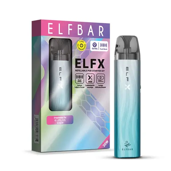 ELFX by Elfbar Refillable Pod Kit Silver Blue ELFX by Elfbar Refillable Pod Kit Silver Blue