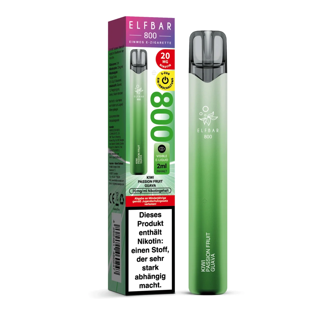 Elfbar 800 Einweg E-Zigarette Kiwi Passion Fruit Guava 20mg