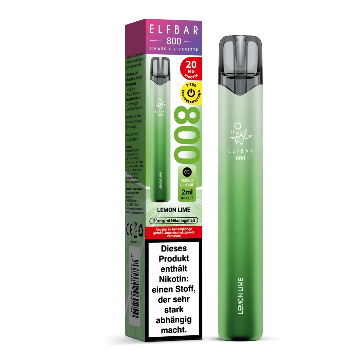 Elfbar 800 Einweg E-Zigarette Lemon Lime 20mg