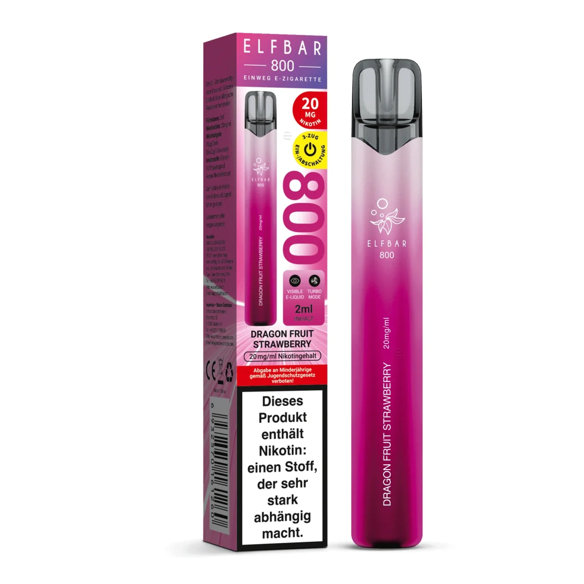 Elfbar 800 Einweg E-Zigarette Dragon Fruit Strawberry 20mg